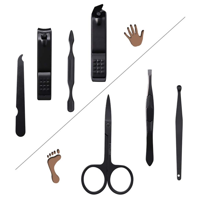 Aubcee Nail Clipper Set, Manicure, Pedicure Kit, 7 in 1 Black Stainless Steel Professional Grooming Kit with Black Leather Travel Case - Image 3